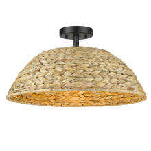 Golden 1081-SF BLK-WSG - Golden Lighting Rue 3-light Semi-Flush Mount in Matte Black and Woven Sweet Grass shade